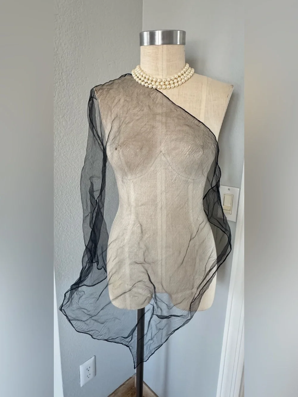 Sheer Black Vintage Scarf 26” Square